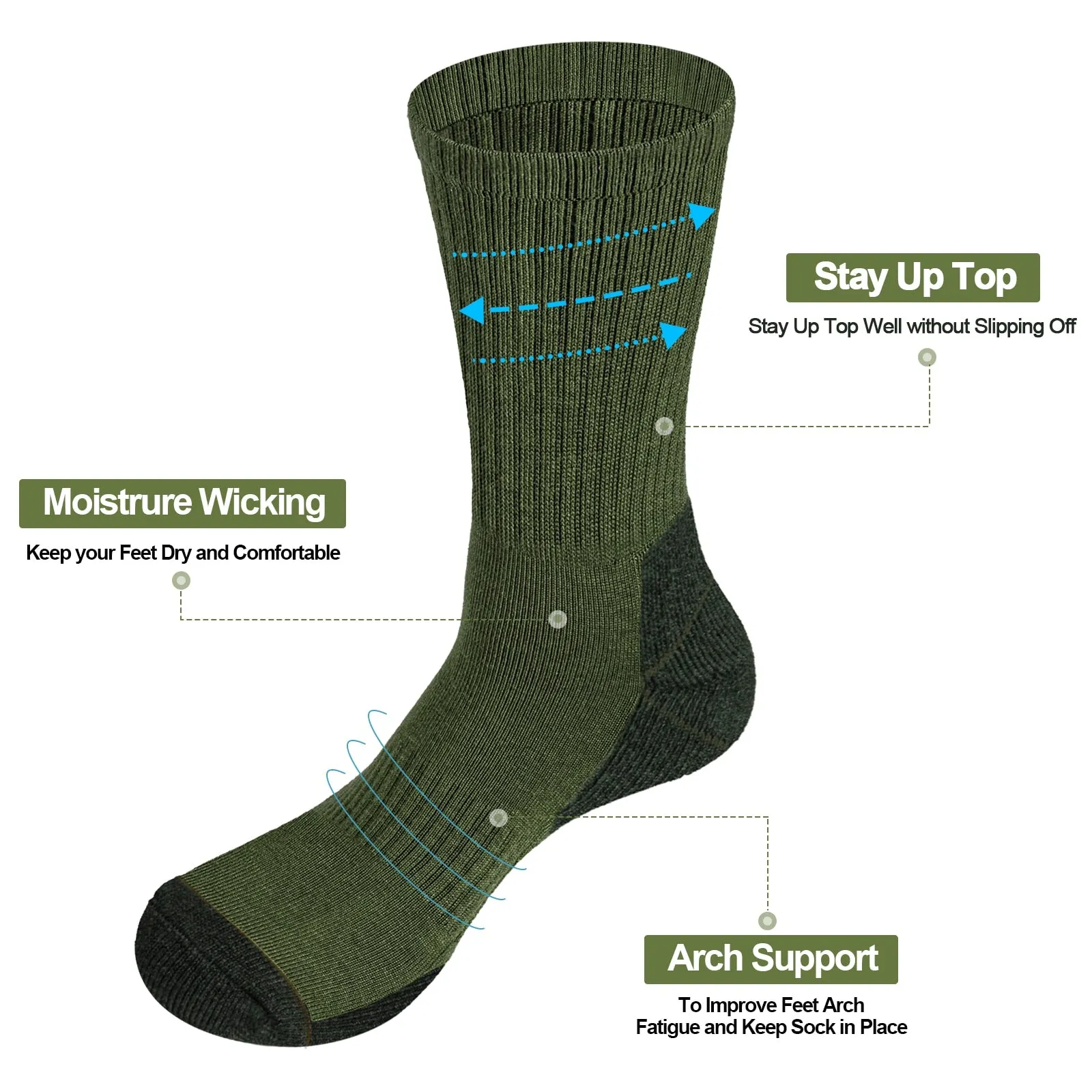 5 Pairs Moisture Wicking Mid Calf Thermal Hiking & Trekking Socks