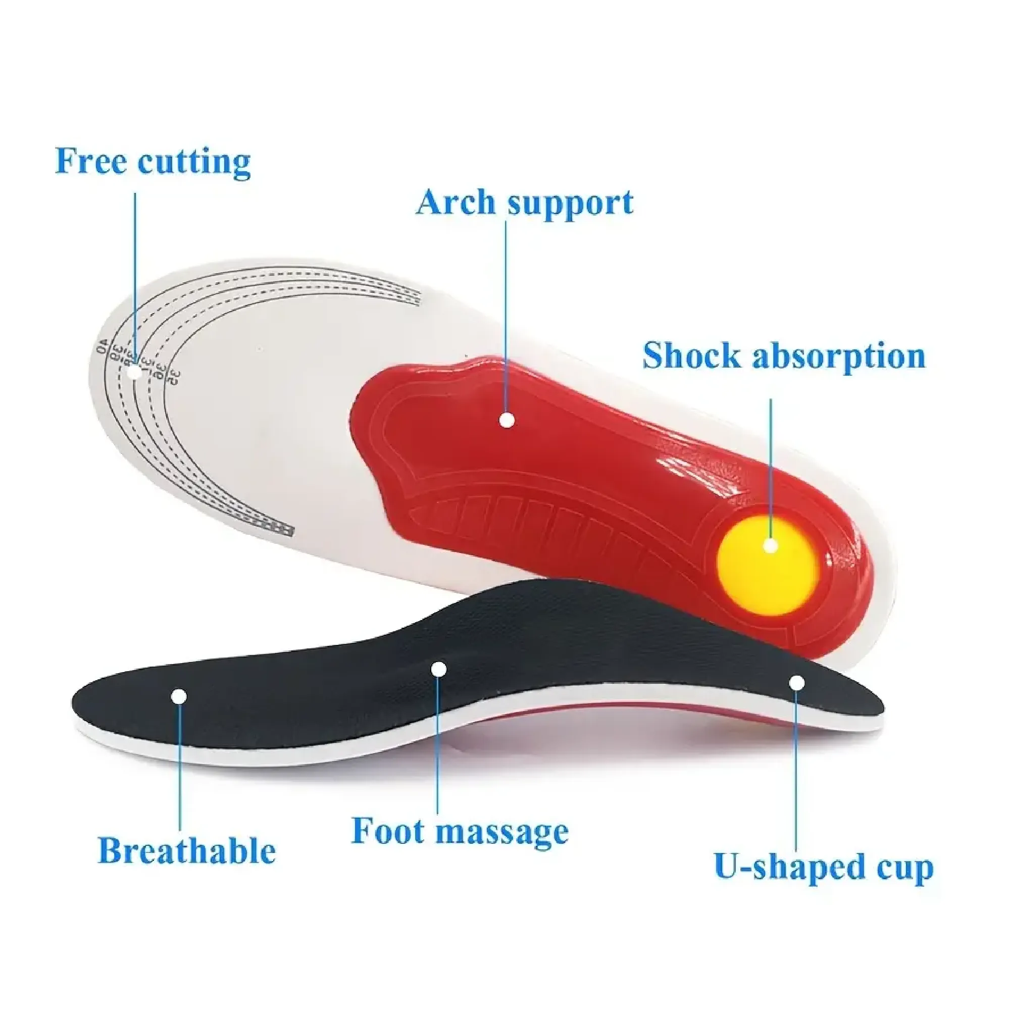 Breathable EVA Arch Support Insoles - Cuttable Shoe Pads (Size Up Recommended)