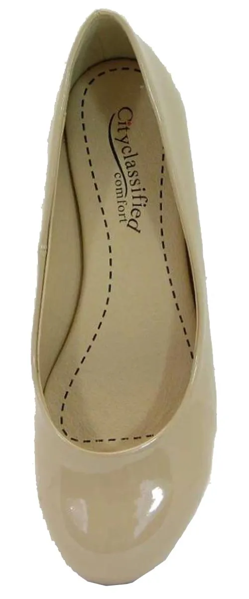 City Classified Women's Comfy Padded Insole Slip On Round Toe Wedge Pump