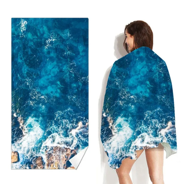 Double-Faced Velvet Quick-Drying Beach Towel Printed Microfiber Beach Swimming Towel, Size: 160 x 80cm(Sea Surface Water Pattern)