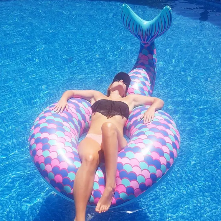 Inflatable Large Mermaid Tail Pool Lounge Swimming Ring Floating Raft Floats, Size: 170*120cm