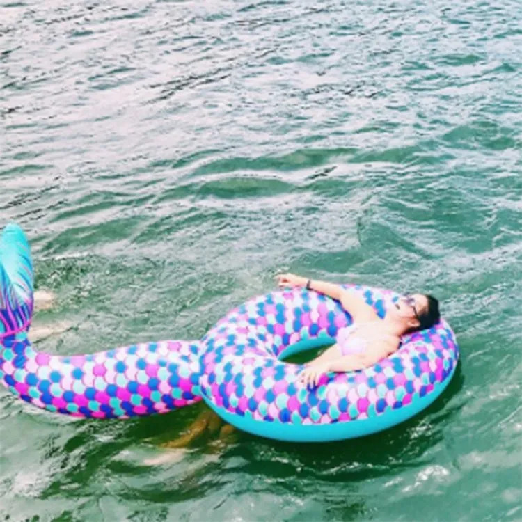 Inflatable Large Mermaid Tail Pool Lounge Swimming Ring Floating Raft Floats, Size: 170*120cm