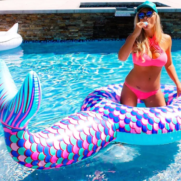 Inflatable Large Mermaid Tail Pool Lounge Swimming Ring Floating Raft Floats, Size: 170*120cm