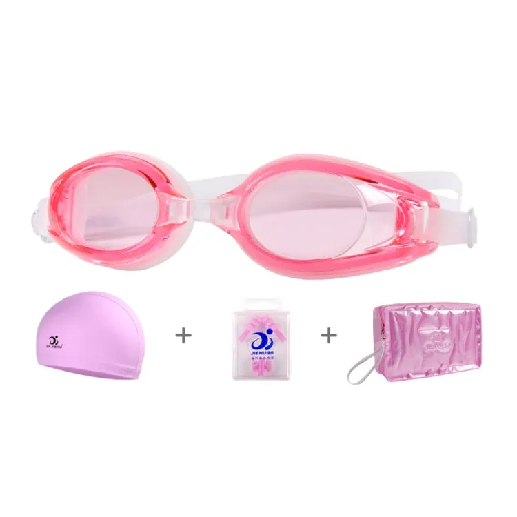 JIEHU JH8102 4 in1 Women HD Transparent Anti-fog Waterproof Swimming Glasses Swimming Cap Set(Pink)