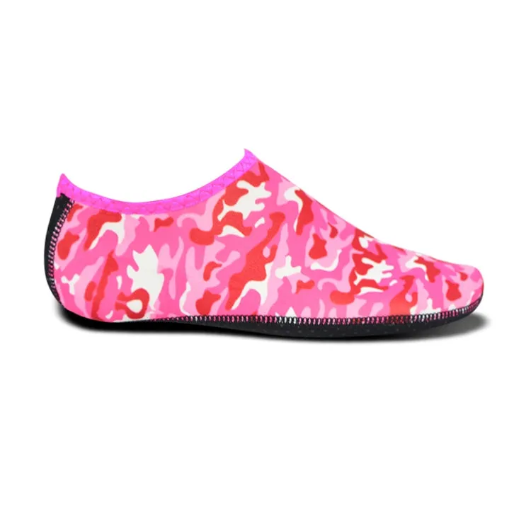 Non-slip Plastic Grain Texture Thick Cloth Sole Printing Diving Shoes and Socks, One Pair, Size:XL (Rose Red Figured)