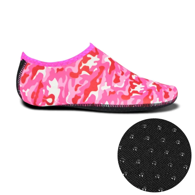 Non-slip Plastic Grain Texture Thick Cloth Sole Printing Diving Shoes and Socks, One Pair, Size:XL (Rose Red Figured)