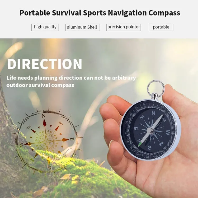 Outdoor Sports Camping Hiking Pointer Guider Aluminum Alloy Compass Hiker Navigation with Keychain, Random Color Delivery