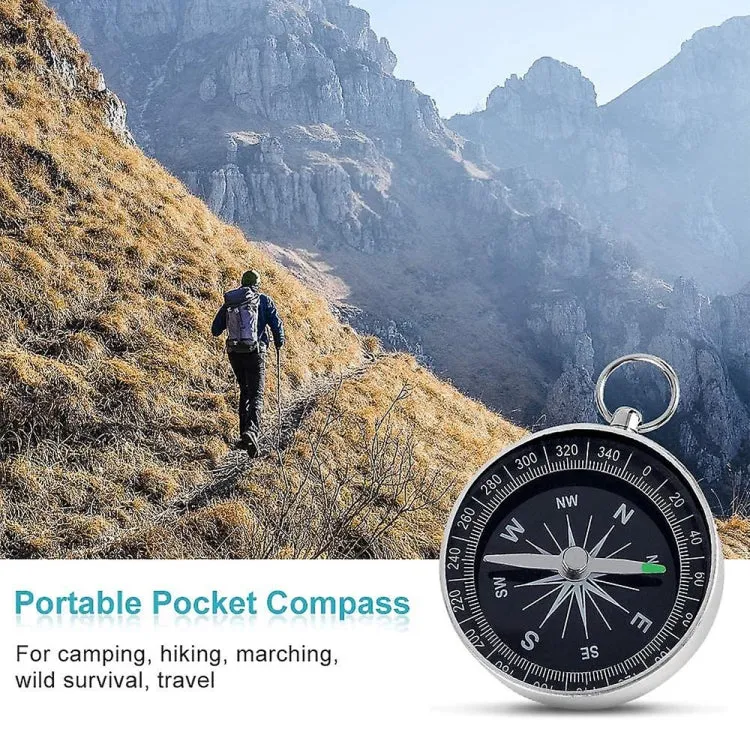 Outdoor Sports Camping Hiking Pointer Guider Aluminum Alloy Compass Hiker Navigation with Keychain, Random Color Delivery