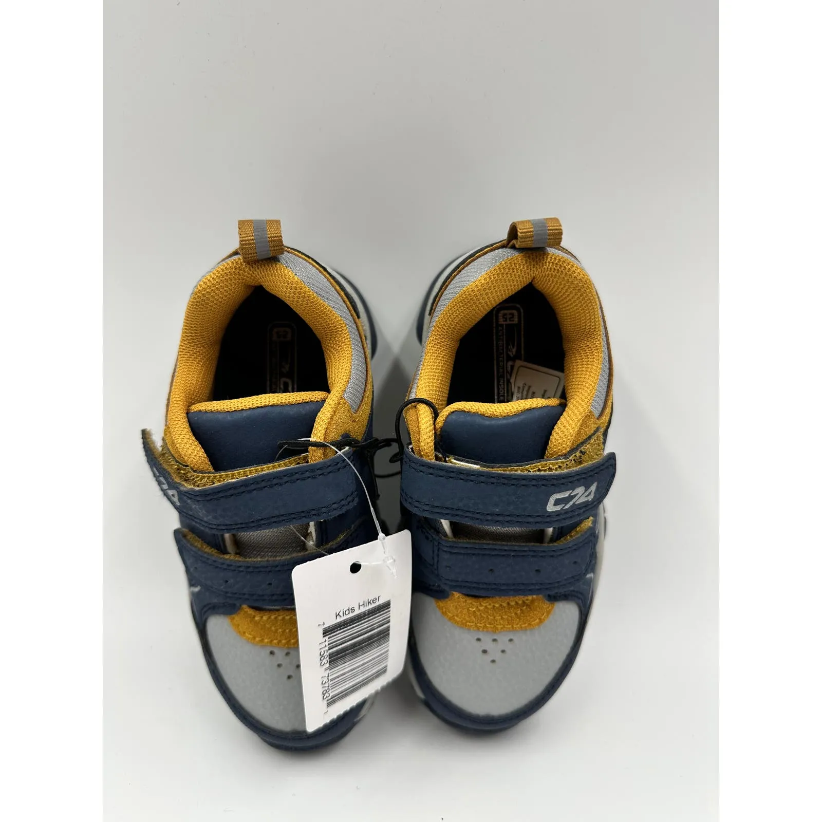 Small Kid Size 9.5, High Top Gray & Blue Hikers w/ Mustard Yellow Accents