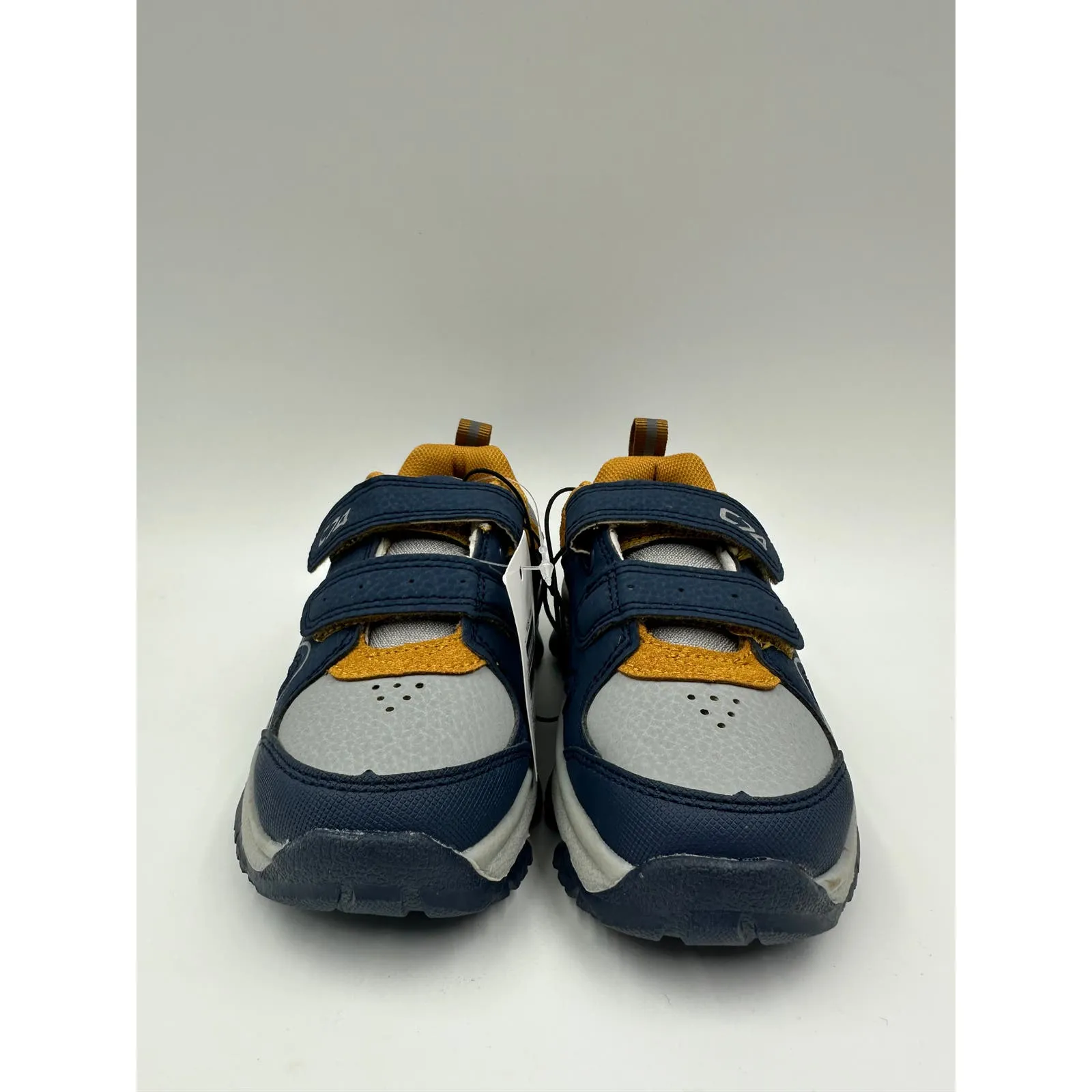 Small Kid Size 9.5, High Top Gray & Blue Hikers w/ Mustard Yellow Accents