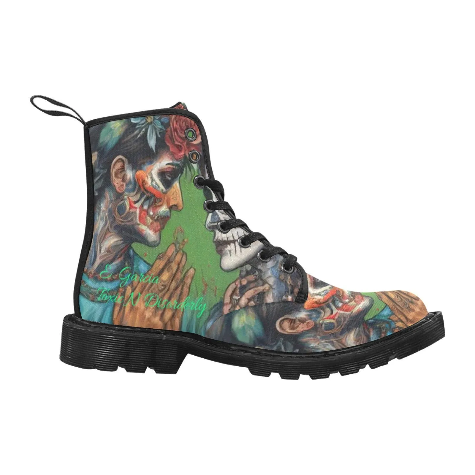 Women's Lace Up Canvas Boots-Day of The Dead LA Art Graffiti